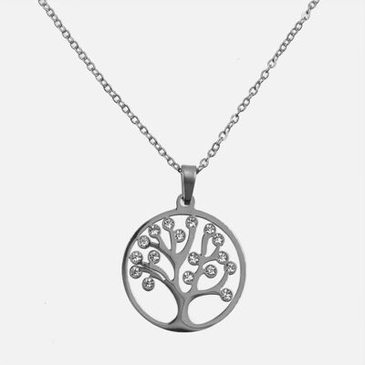 Colliers - Collier Acier Inoxydable Arbre de Vie Filigrane Strass 20 cm - 15546