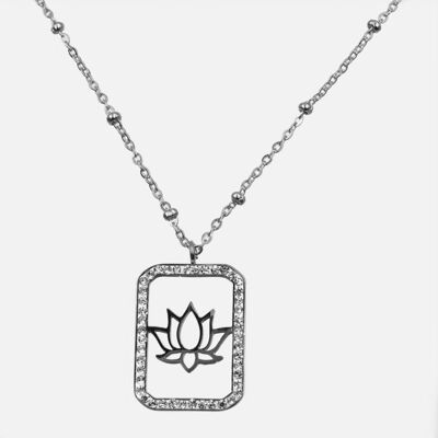 Colliers - Collier Acier Inoxydable Fleur de Lotus dans cadre Strass 20 cm - 15556