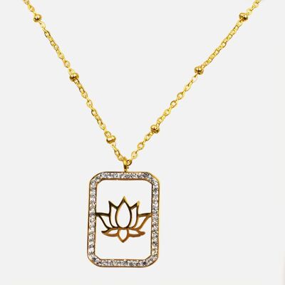 Colliers - Collier Acier Inoxydable Fleur de Lotus dans cadre Strass 20 cm - 15557