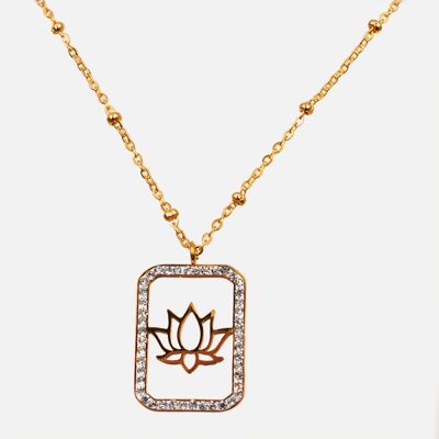 Colliers - Collier Acier Inoxydable Fleur de Lotus dans cadre Strass 20 cm - 15555