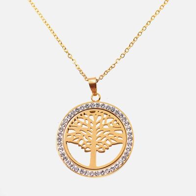 Colliers - Collier Acier Inoxydable Arbre de Vie Médaillon Strass - 15840