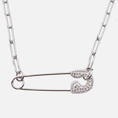 Colliers - Collier Acier Inoxydable Epingle Strass - 15867