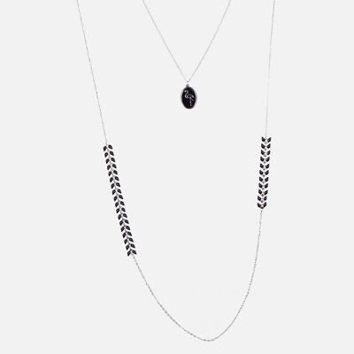 Colliers - Collier Long Acier Inoxydable Double Chaine Médaillon et Multiples Perles 80 + 40 Cm - 16900