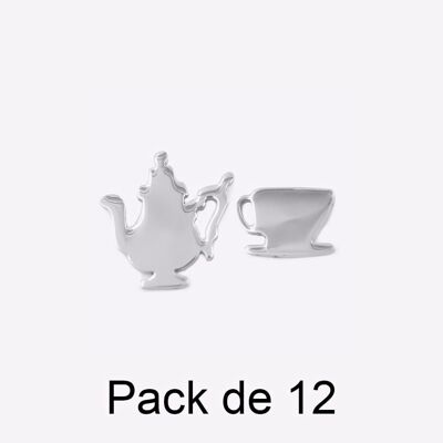 Colliers - Pack De 12 Boucles D Oreilles en Acier Inoxydable Service À Thé Argenté - 17678