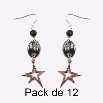 Colliers - Pack De 12 Boucles D Oreilles en Acier Inoxydable Grande Perle Et Etoile - 17706