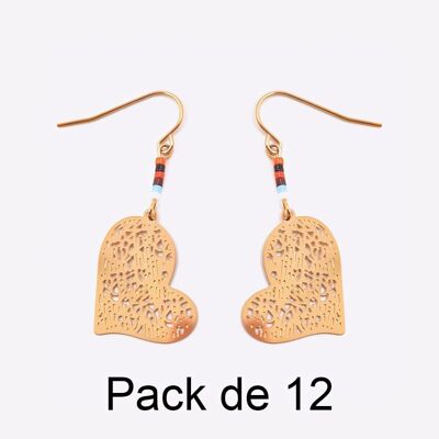 Colliers - Pack De 12 Boucles D Oreilles en Acier Inoxydable Coeur Filigrane Et Perles - 17710