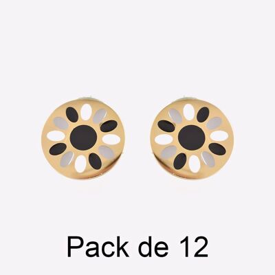 Colliers - Pack De 12 Boucles D Oreilles en Acier Inoxydable Cercle Ovale De Blanc Et Noir - 17711