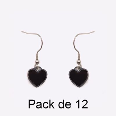 Colliers - Pack De 12 Boucles D Oreilles en Acier Inoxydable Coeur Coeur Noir - 17714