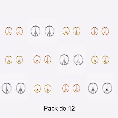 Colliers - Pack De 12 Boucles D Oreilles en Acier Inoxydable Peace And Love Couleurs Mélangés - 17718