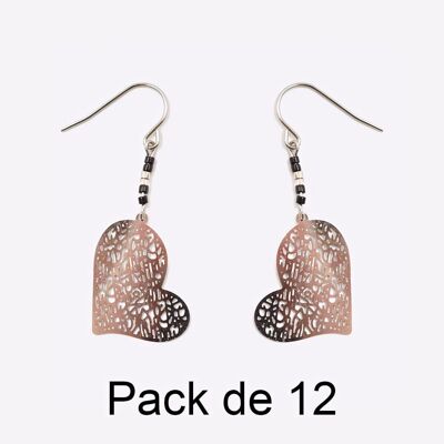 Colliers - Pack De 12 Boucles D Oreilles en Acier Inoxydable Perles Et Coeur Filigrane - 17720