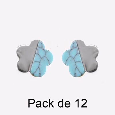Colliers - Pack De 12 Boucles D Oreilles en Acier Inoxydable Trèfle Turquoise Et Argenté - 17723