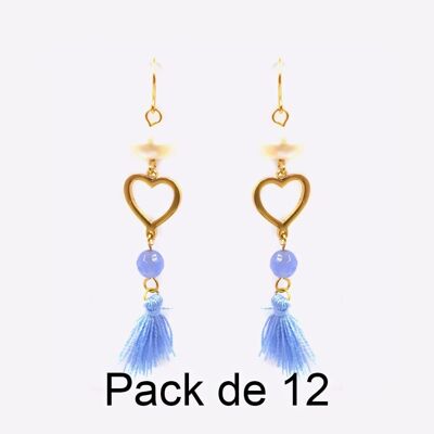 Colliers - Pack De 12 Boucles D Oreilles en Acier Inoxydable Perle Coeur Pompon - 17727