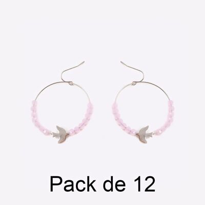 Colliers - Pack De 12 Boucles D Oreilles en Acier Inoxydable Cercle Perles Et Oiseau - 17731