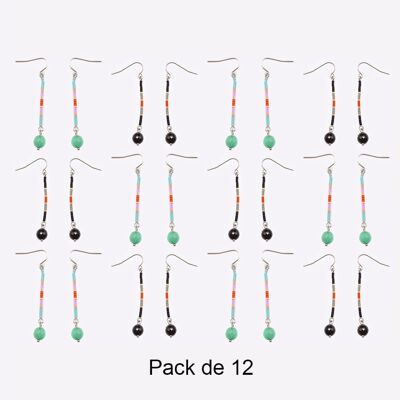 Colliers - Pack De 12 Boucles D Oreilles en Acier Inoxydable Chaine De Perles Et Grande Perles Couleur Mélangés - 17751