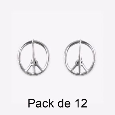 Colliers - Pack De 12 Boucles D Oreilles en Acier Inoxydable Peace And Love Argenté - 17756