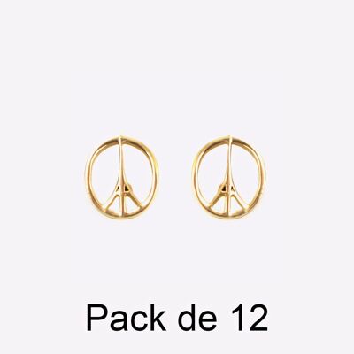 Colliers - Pack De 12 Boucles D Oreilles en Acier Inoxydable Peace And Love Doré - 17757