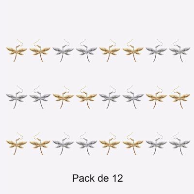 Colliers - Pack De 12 Boucles D Oreilles en Acier Inoxydable Libellule Couleurs Mélangées - 17762