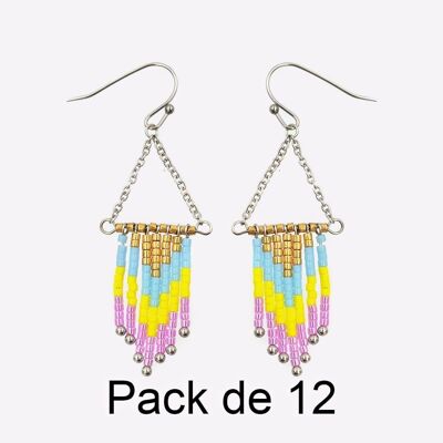 Colliers - Pack De 12 Boucles D Oreilles en Acier Inoxydable Chaine De Perles Jaune - 17765