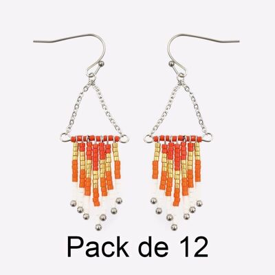 Colliers - Pack De 12 Boucles D Oreilles en Acier Inoxydable Chaine De Perles Orange - 17766