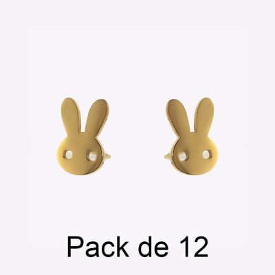 Colliers - Pack De 12 Boucles D Oreilles en Acier Inoxydable Lapin Doré - 17769