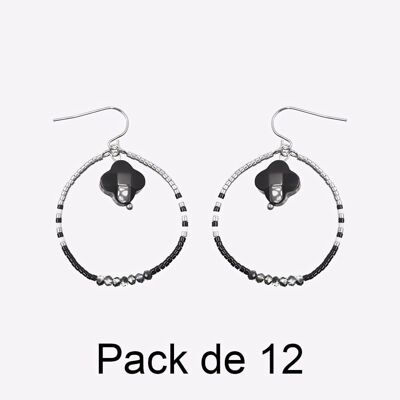 Colliers - Pack De 12 Boucles D Oreilles en Acier Inoxydable Trèfle Cercle De Perle - 17775