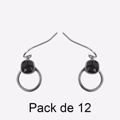 Colliers - Pack De 12 Boucles D Oreilles en Acier Inoxydable Cercle Strass Noir - 17777