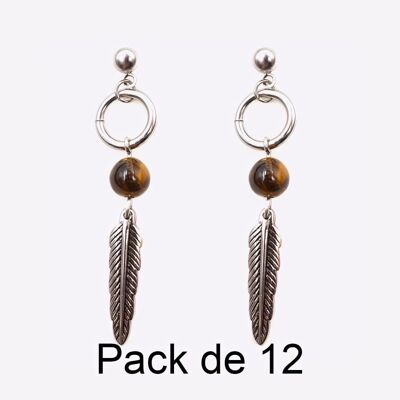 Colliers - Pack De 12 Boucles D Oreilles en Acier Inoxydable Perle Et Plume Argenté - 17779