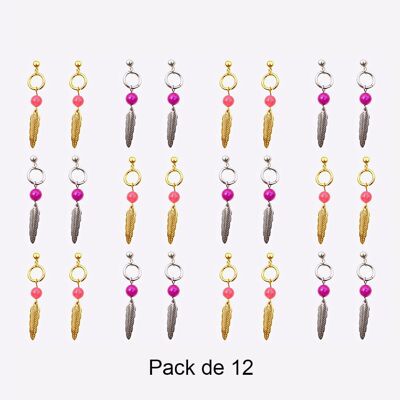 Colliers - Pack De 12 Boucles D Oreilles en Acier Inoxydable Perle Et Plume Couleur Mélangés - 17786