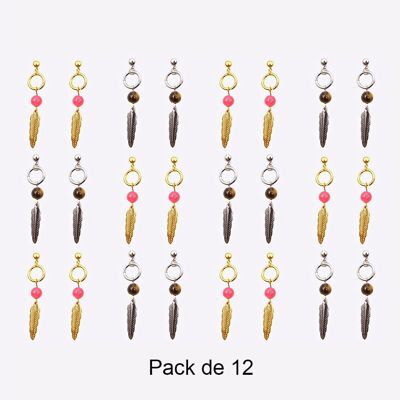 Colliers - Pack De 12 Boucles D Oreilles en Acier Inoxydable Perle Et Plume Couleur Mélangés - 17787