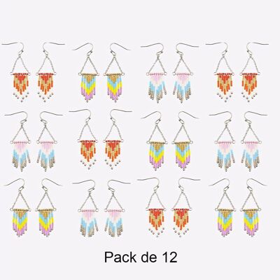 Colliers - Pack De 12 Boucles D Oreilles en Acier Inoxydable Chaine De Perles Couleur Mélangés - 17793