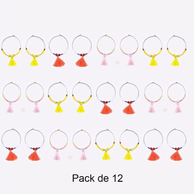 Colliers - Pack De 12 Boucles D Oreilles en Acier Inoxydable Cercle Perles Et Pompon Couleur Mélangés - 17795