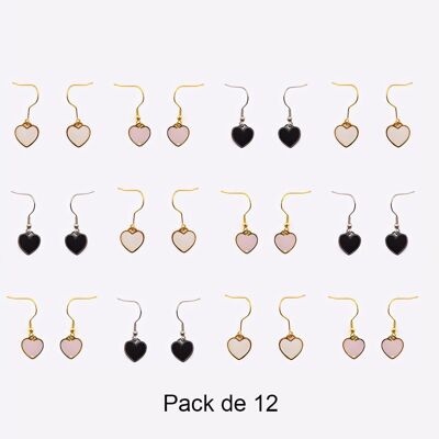 Colliers - Pack De 12 Boucles D Oreilles en Acier Inoxydable Coeur Couleurs Mélangés - 17797