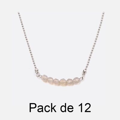 Colliers - Pack De 12 Colliers en Acier Inoxydable 6 Perles Rose - 17819