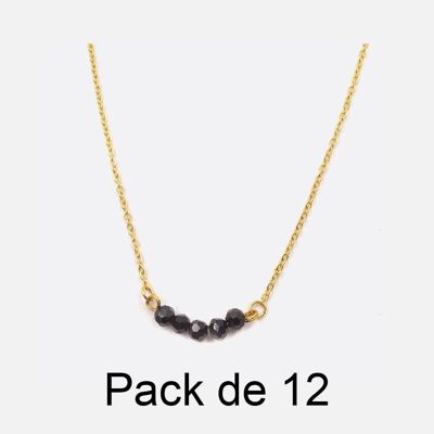 Colliers - Pack De 12 Colliers en Acier Inoxydable 6 Perles Noire - 17820