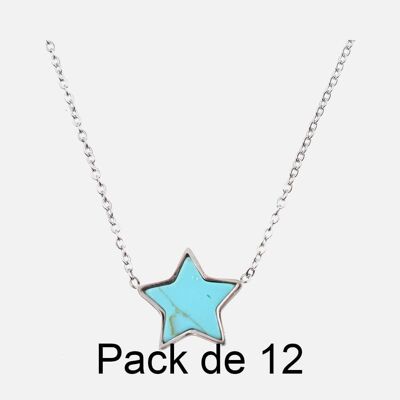 Colliers - Pack De 12 Colliers en Acier Inoxydable Etoile Turquoise - 17827