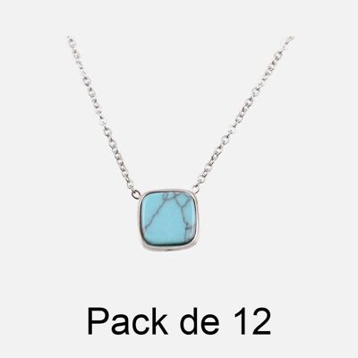 Colliers - Pack De 12 Colliers en Acier Inoxydable Carré Turquoise - 17829