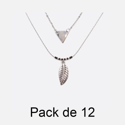Colliers - Pack De 12 Colliers en Acier Inoxydable Triangle Feuille Et Perles - 17833