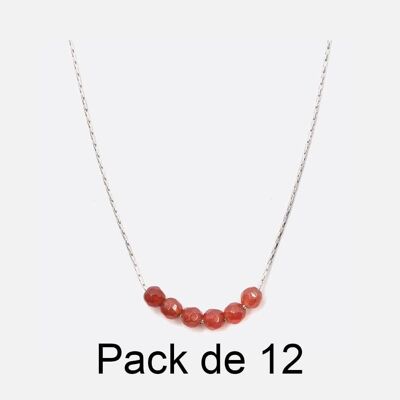 Colliers - Pack De 12 Colliers en Acier Inoxydable 6 Perles Rouge - 17836