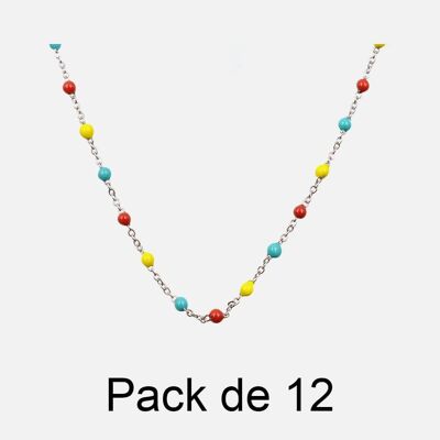 Colliers - Pack De 12 Colliers en Acier Inoxydable Multiples Perles Colorées - 17843