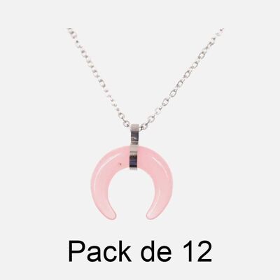 Colliers - Pack De 12 Colliers en Acier Inoxydable Croissant Rose - 17848