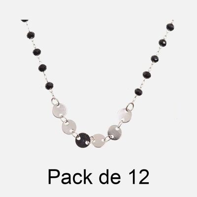 Colliers - Pack De 12 Colliers en Acier Inoxydable Perles Noir Et Cercles - 17849