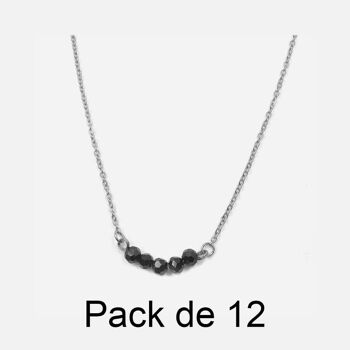 Buy wholesale Necklaces - Pack Of 12 Stainless Steel Necklaces 5 Black  Beads - 17850