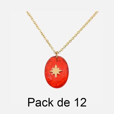 Colliers - Pack De 12 Colliers en Acier Inoxydable Perle Etoile Centrale - 17851