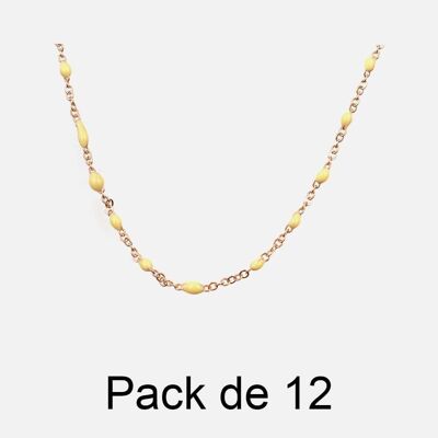 Colliers - Pack De 12 Colliers en Acier Inoxydable Chaine Multiples Perles Jaune - 17852