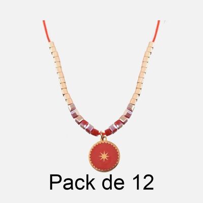 Colliers - Pack De 12 Colliers en Acier Inoxydable Perles Et Médaillon Etoile - 17853