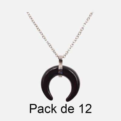 Colliers - Pack De 12 Colliers en Acier Inoxydable Croissant Noir - 17855