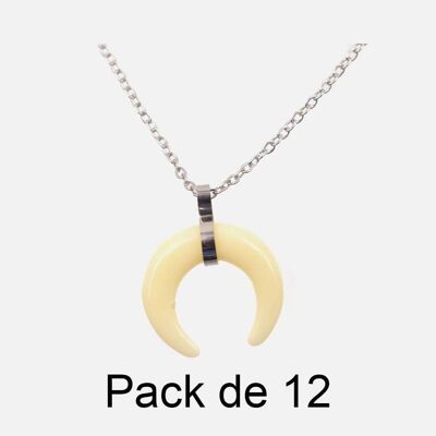 Colliers - Pack De 12 Colliers en Acier Inoxydable Croissant Beige - 17858