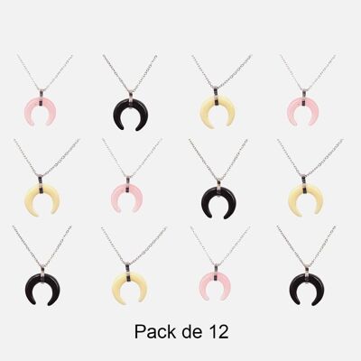 Colliers - Pack De 12 Colliers en Acier Inoxydable Croissant Couleurs Mélangés - 17860