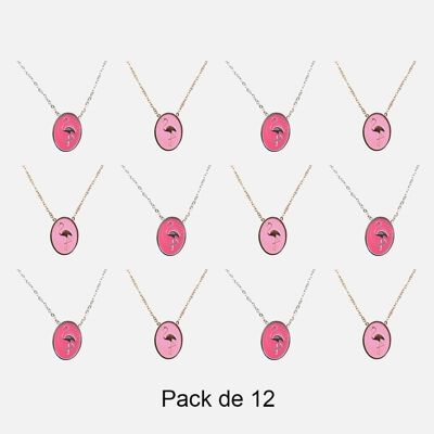 Colliers - Pack De 12 Colliers en Acier Inoxydable Flamant Rose Couleurs Mélangés A - 17861