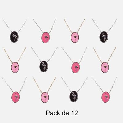 Colliers - Pack De 12 Colliers en Acier Inoxydable Flamant Rose Couleurs Mélangés B - 17865